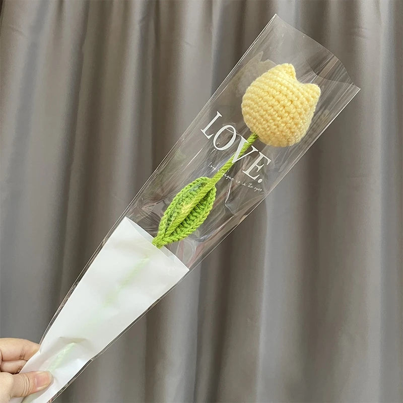 1Pc Tulip Crochet Flowers Artificial Woven Flowers Handmade Tulipanes Wedding Gift for Guest Home Decoration Valentine'S Gift