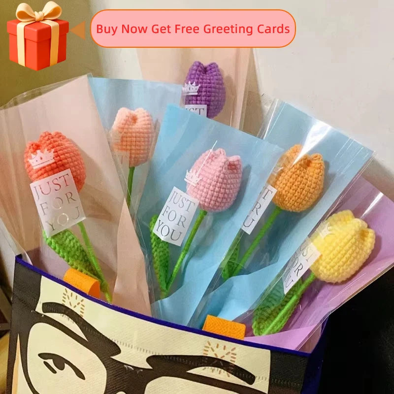 1Pc Tulip Crochet Flowers Artificial Woven Flowers Handmade Tulipanes Wedding Gift for Guest Home Decoration Valentine'S Gift