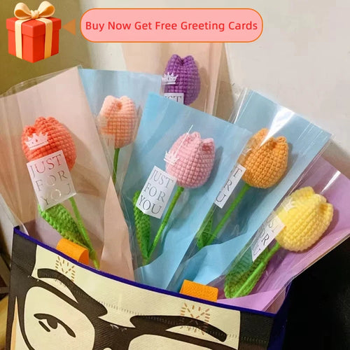 1Pc Tulip Crochet Flowers Artificial Woven Flowers Handmade Tulipanes Wedding Gift for Guest Home Decoration Valentine'S Gift