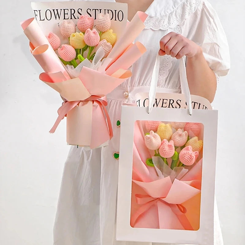 1Pc Tulip Crochet Flowers Artificial Woven Flowers Handmade Tulipanes Wedding Gift for Guest Home Decoration Valentine'S Gift