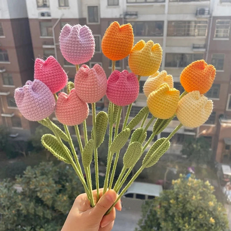 1Pc Tulip Crochet Flowers Artificial Woven Flowers Handmade Tulipanes Wedding Gift for Guest Home Decoration Valentine'S Gift