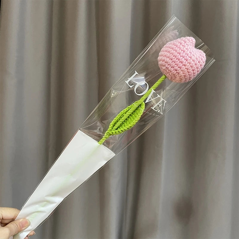 1Pc Tulip Crochet Flowers Artificial Woven Flowers Handmade Tulipanes Wedding Gift for Guest Home Decoration Valentine'S Gift